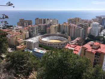 High angle view of buildings in city