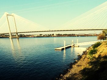 Suspension bridge over river