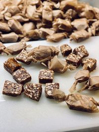 High angle view of chocolate on table