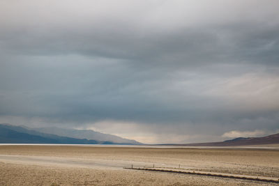 Scenic view of sand dunes against sky