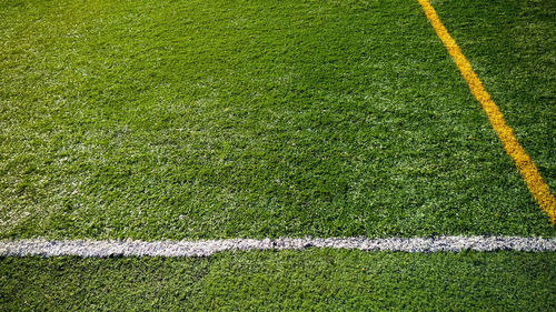High angle view of soccer field