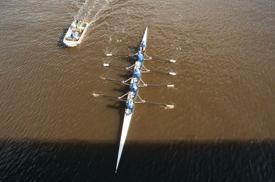 High angle view of people in boat