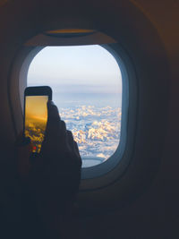 View of sea through airplane window