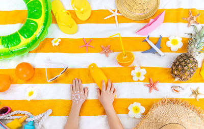 High angle view of food on table