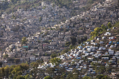 High angle view of buildings in city