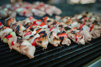 Close-up of meat on barbecue grill