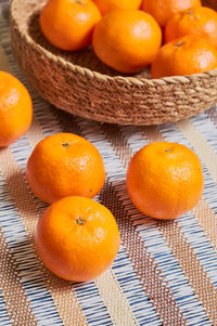 High angle view of fruits in basket