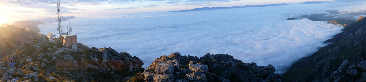 Panoramic view of snowcapped mountains during winter