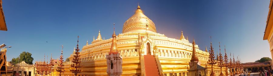 Low angle view of temple building against clear sky