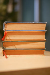 Close-up of books on table