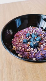 High angle view of food in bowl on table