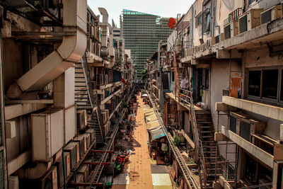 High angle view of street amidst buildings in city