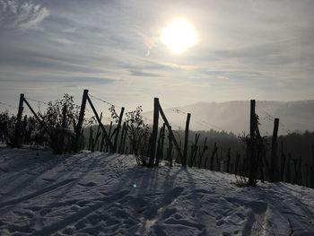 Scenic view of field against sky during winter