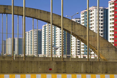 Low angle view of modern buildings against clear sky