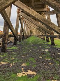 Wooden bridge on field