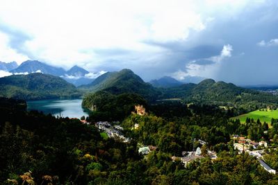 Scenic view of lake against cloudy sky