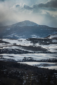 Scenic view of snowcapped mountains against sky