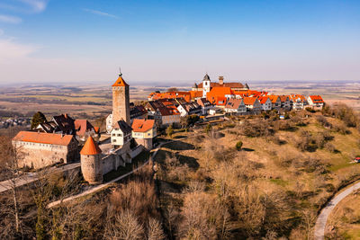 Scenic townscape of waldenburg in hohenlohe from the drone perspective, baden-wuerttemberg, germany