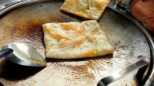 High angle view of breakfast on table