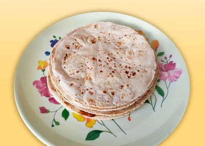 High angle view of breakfast served on table