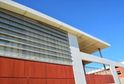 Low angle view of building against clear blue sky