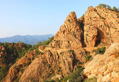 Rocks on the calanches place in corsica in france near piana town