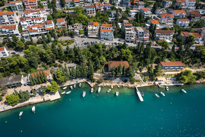 High angle view of buildings in city