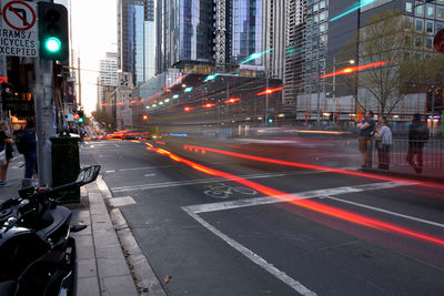 Light trails on city street at night