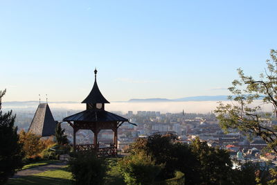 View of buildings in city against sky