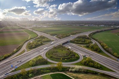 High angle view of highway against sky