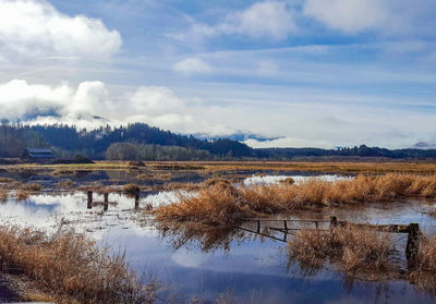 Scenic view of lake against sky