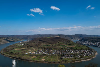 Aerial view of townscape against sky