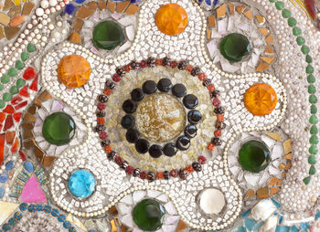 High angle view of multi colored candies on table