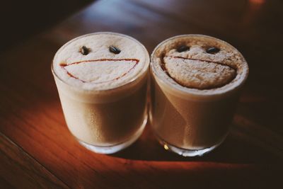 Close-up of cappuccino on table