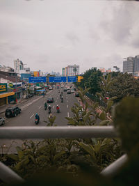 High angle view of traffic on road in city