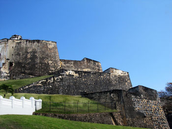 Low angle view of fort against clear sky