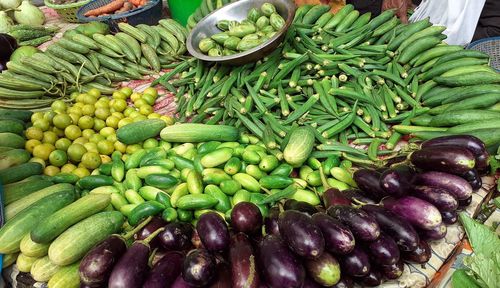 High angle view of vegetables for sale at market stall