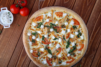 Directly above shot of pizza on table