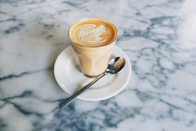 High angle view of coffee on table