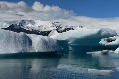 Scenic view of frozen lake against sky