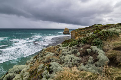 Coastline at port campbell national park during stormy weather