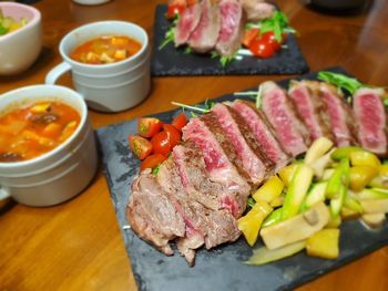 High angle view of food on table