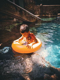 High angle view of girl on water