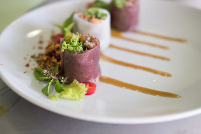 Close-up of salad in plate on table