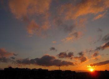 Panoramic view of city against sky at sunset