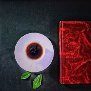 High angle view of coffee on table