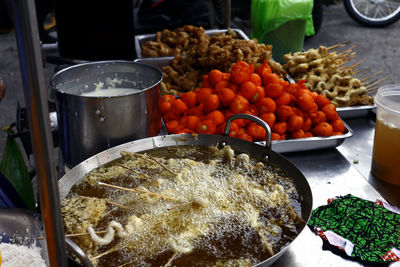 High angle view of vegetables for sale in market