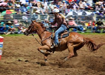 Side view of a jockey on the move