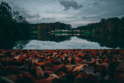 Scenic view of lake against sky during autumn