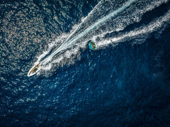 High angle view of boat in sea